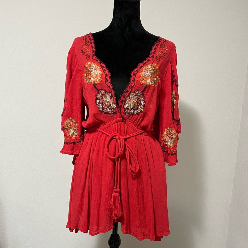 Free People Boho Floral Embroidered Dress